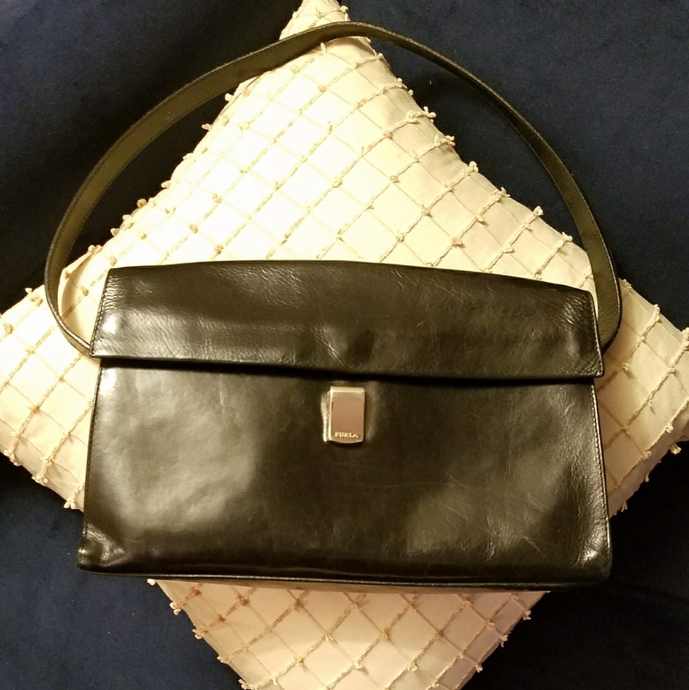 Furla black leather shoulder bag